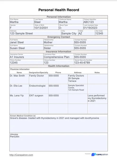 Example of medical record